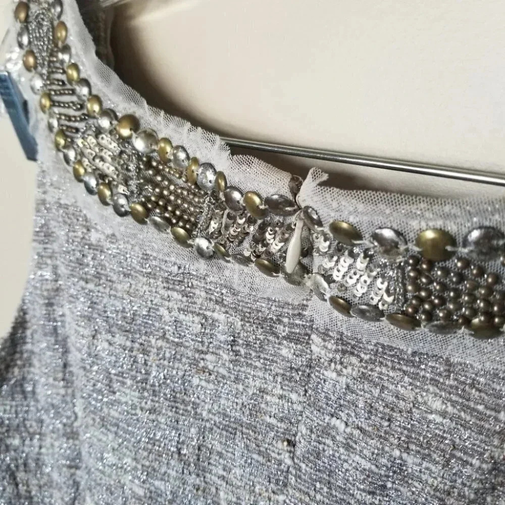 St. John Couture 8 Blazer Dress Set Embellished Metallic Grey Silver - Picture 8 of 15